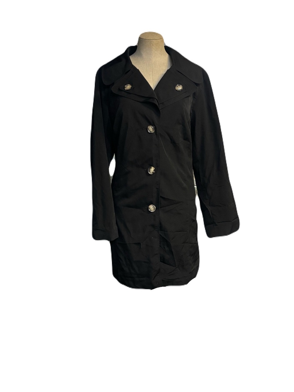 London Fog Black Single-Breasted Trench Coat with Decorative Buttons